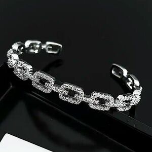Silver Crystal Bangle Cuff Rhinestone Bracelet